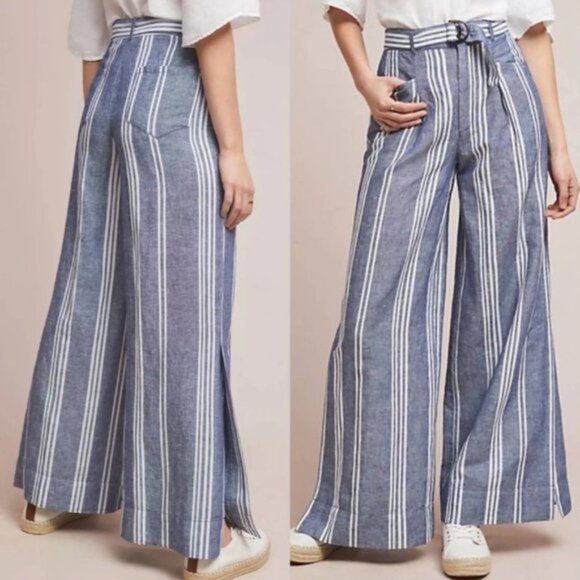 Anthropologie Pants - Anthropologie Beachy Striped Wide Leg Linen Blend Size 8